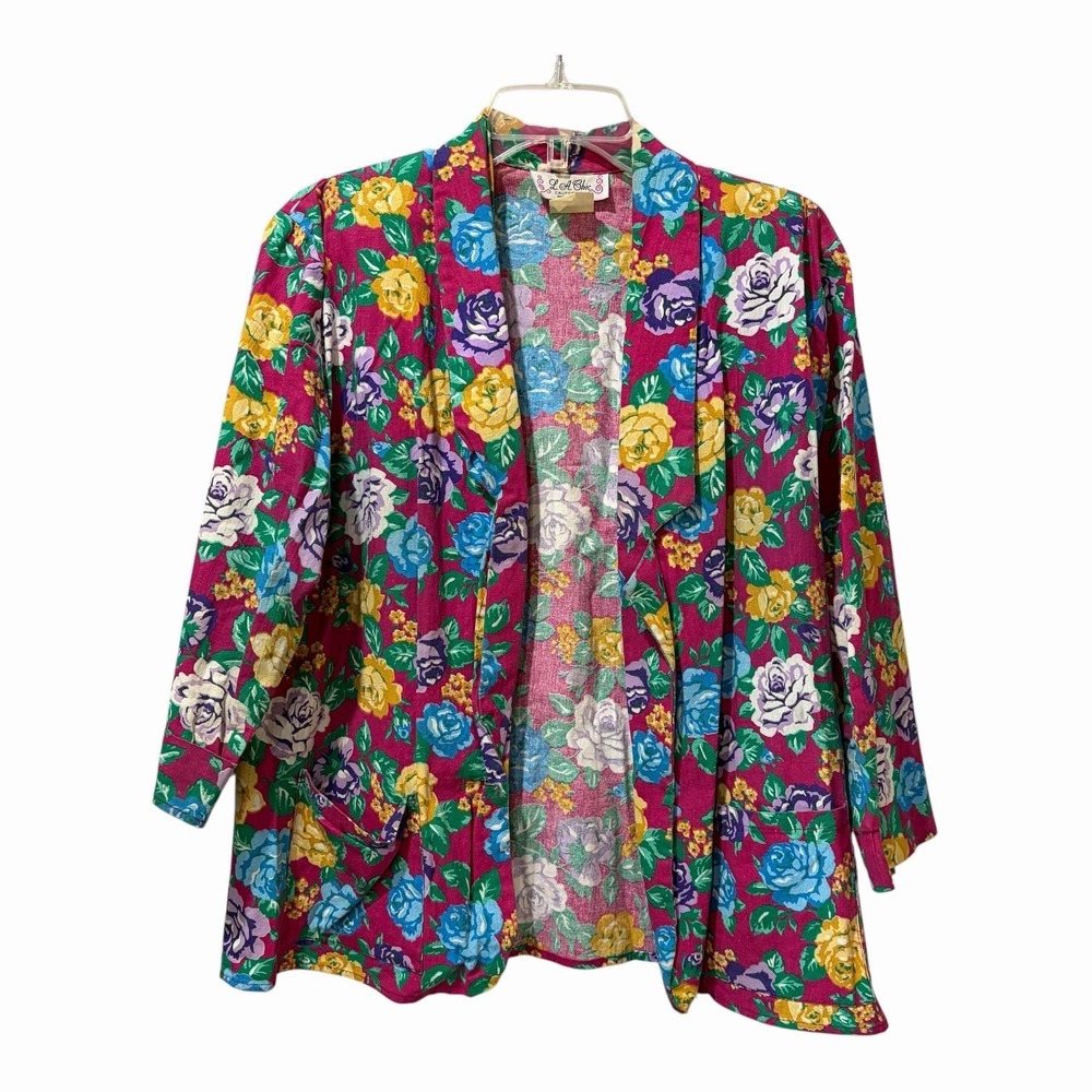 LA Chic blazer‎ Floral Multicolored 3/4 Sleeve Lightweight Medium Vintage